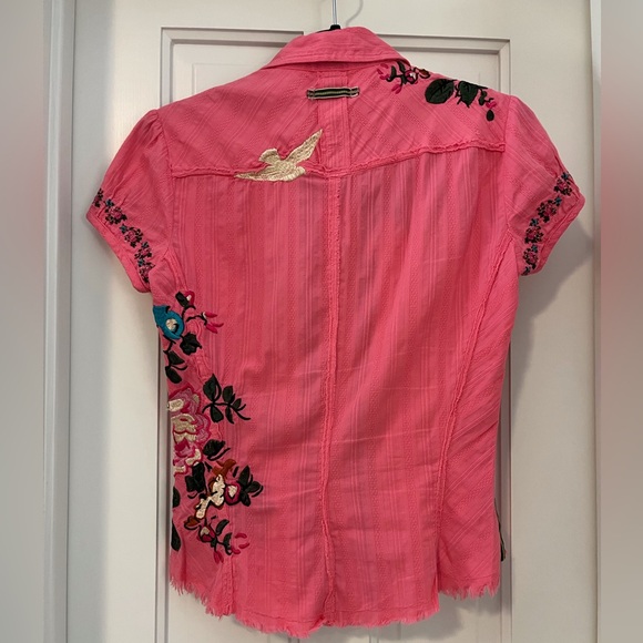 Johnny Was Pink Floral Embroidered Button Down Shirt - Picture 2 of 11